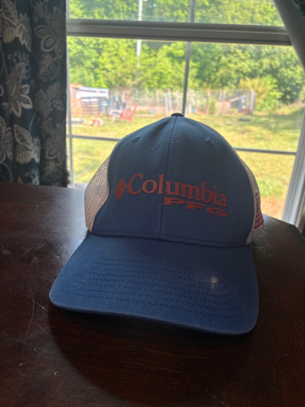 Columbia Blue Hat with Red Logo and White Mesh Back